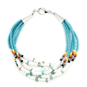 Five Stand Bead & Turquoise Nugget Bracelet (click for seed bead colors available)