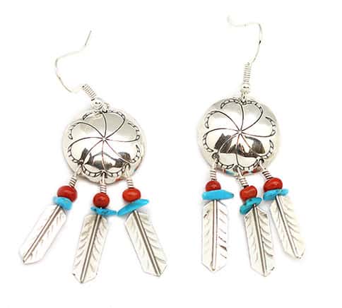 Turquoise & Coral Concho Earring