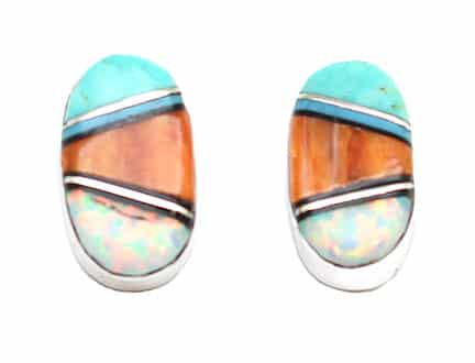Multi Color Inlay Post Earrings