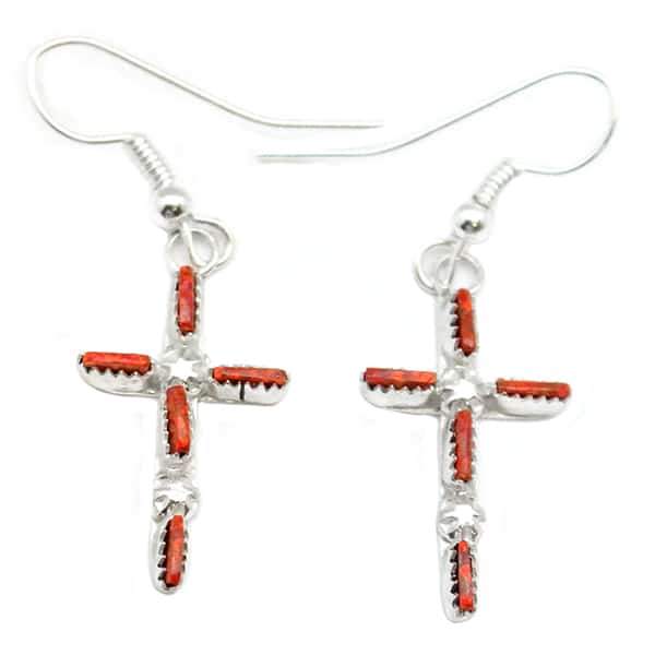 Zuni Needlepoint Opal Cross Earrings