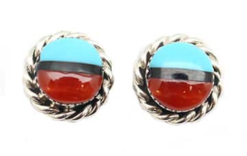 Turquoise & Coral Inlay Earrings