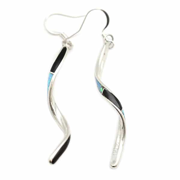 Jet & Opal Inlay Swirl Earrings