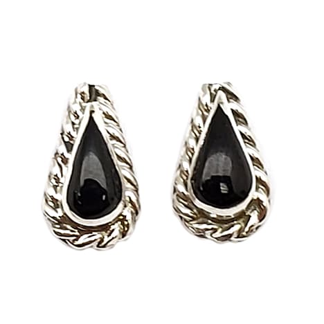 Small Post Teardrop Shape Black Onyx Earrings