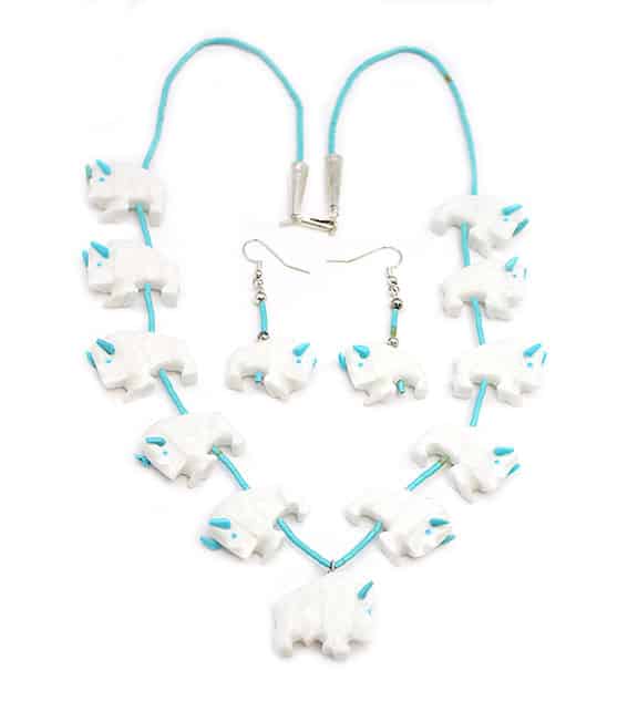 White Buffalo Fetish Necklace and Earring Set