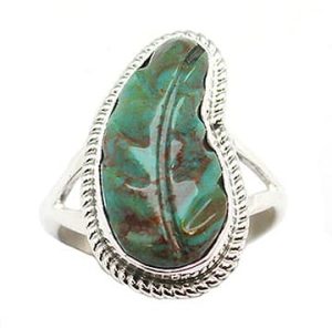 Carved Turquoise Leaf Ladies Ring