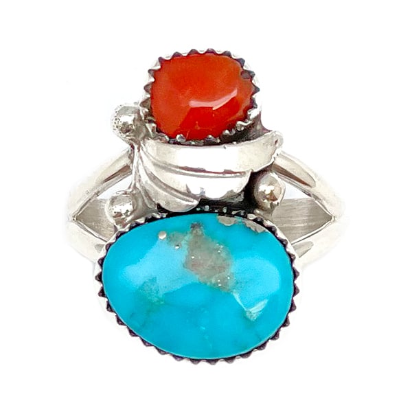 Turquoise & Coral Ladies Ring (click for sizes available)