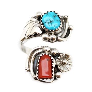 Turquoise & Coral Adjustable Ladies Ring