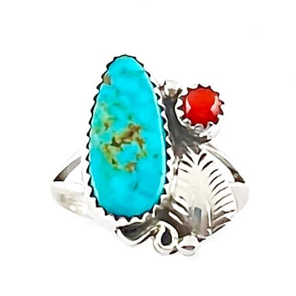 Turquoise & Coral Ladies Ring (click sizes available)