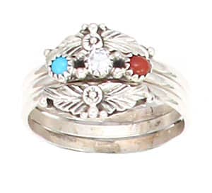 Two Piece Turquoise and Coral Ladies Ring