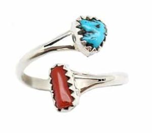 Turquoise and Coral Adjustable Ring (click for size range available)