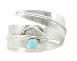 Adjustable Feather Ring with Turquoise (click for size ranges available)