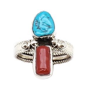 Turquoise and Coral Ladies Ring