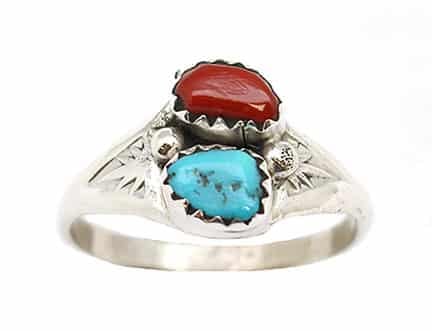 Turquoise and Coral Ladies Ring