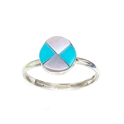 Round Checkered Inlay Women's Ring - Image 2