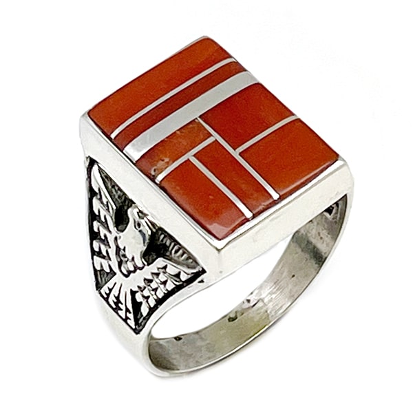 Coral Inlay T-bird Men's Ring