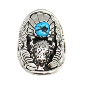 Turquoise Buffalo Head Mens Ring (click for sizes available)