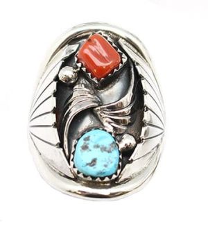 Turquoise and Coral Mens Ring (click for sizes available)