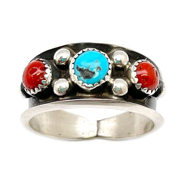 Turquoise And Coral Ring (click for sizes available)
