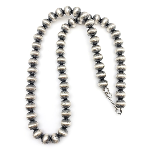 Silver Bead Stamped Navajo Bead Necklace