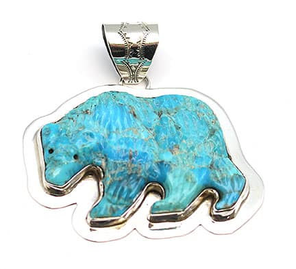 Carved Turquoise Bear Pendant