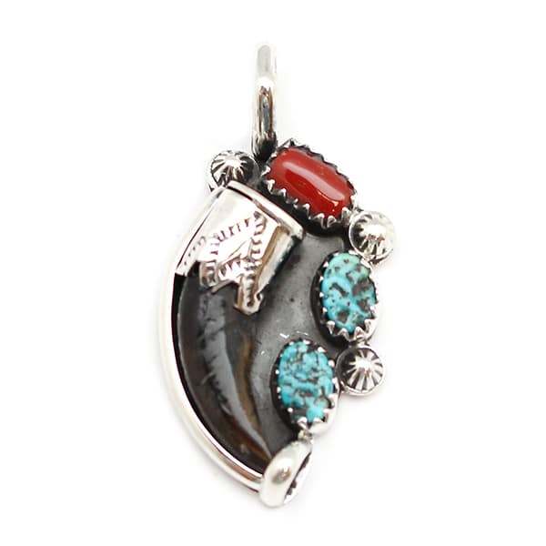 Turquoise & Coral Coyote Claw Pendant