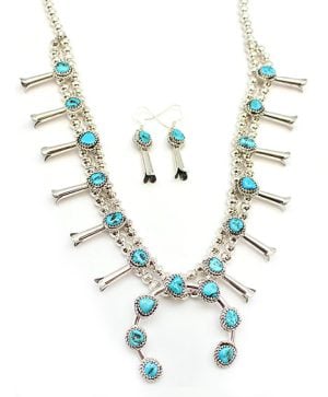 Small Turquoise Squash Blossom & Earring Set