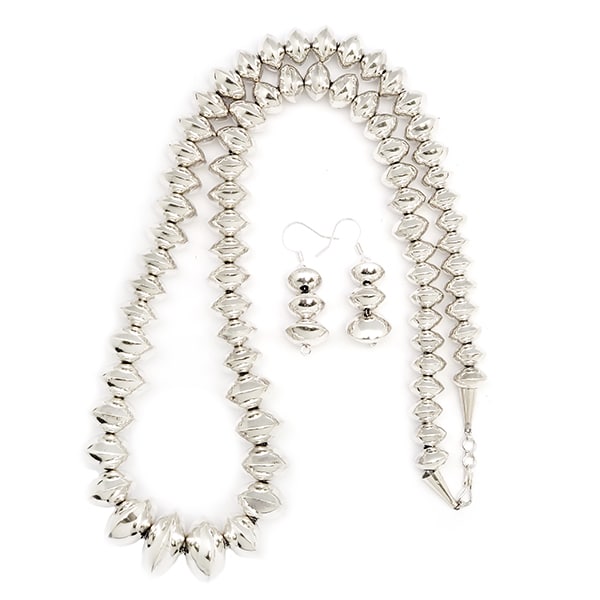 Graduated Silver Bead Necklace / Earring Set