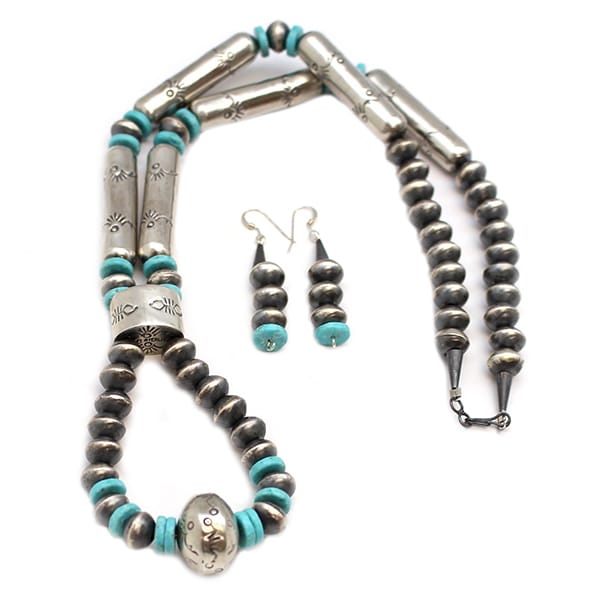 Silver & Turquoise Necklace Earring Set