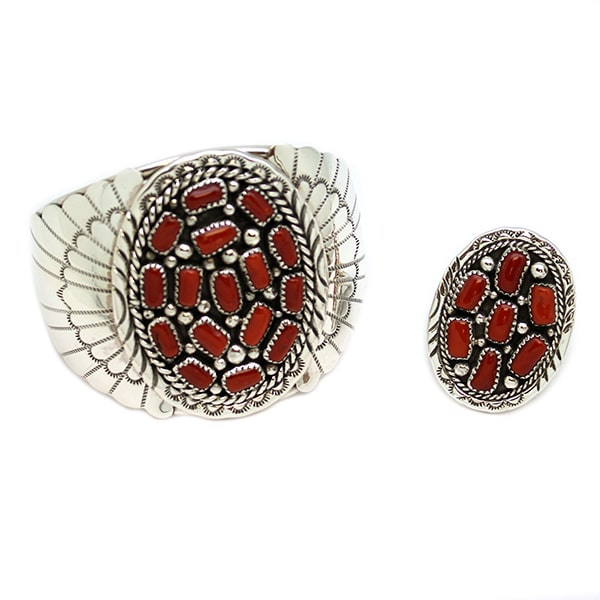 Coral Cluster Bracelet & Ring Set