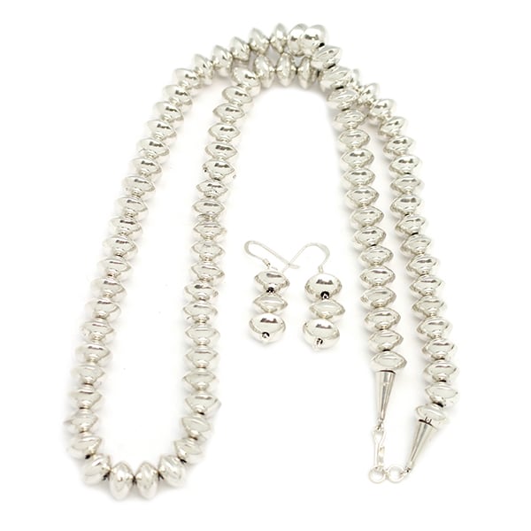 Plain Bead Necklace & Earring Navajo Pearl Set