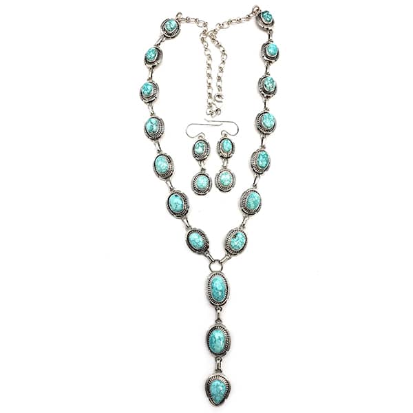 Turquoise Lariat Necklace & Earring Set