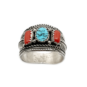 Turquoise and Coral Ring (click for sizes available)