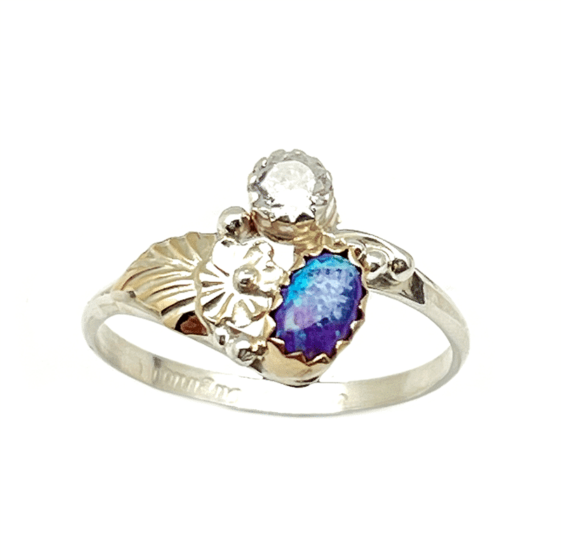 Turquoise, CZ and Leaf Ring - Image 2