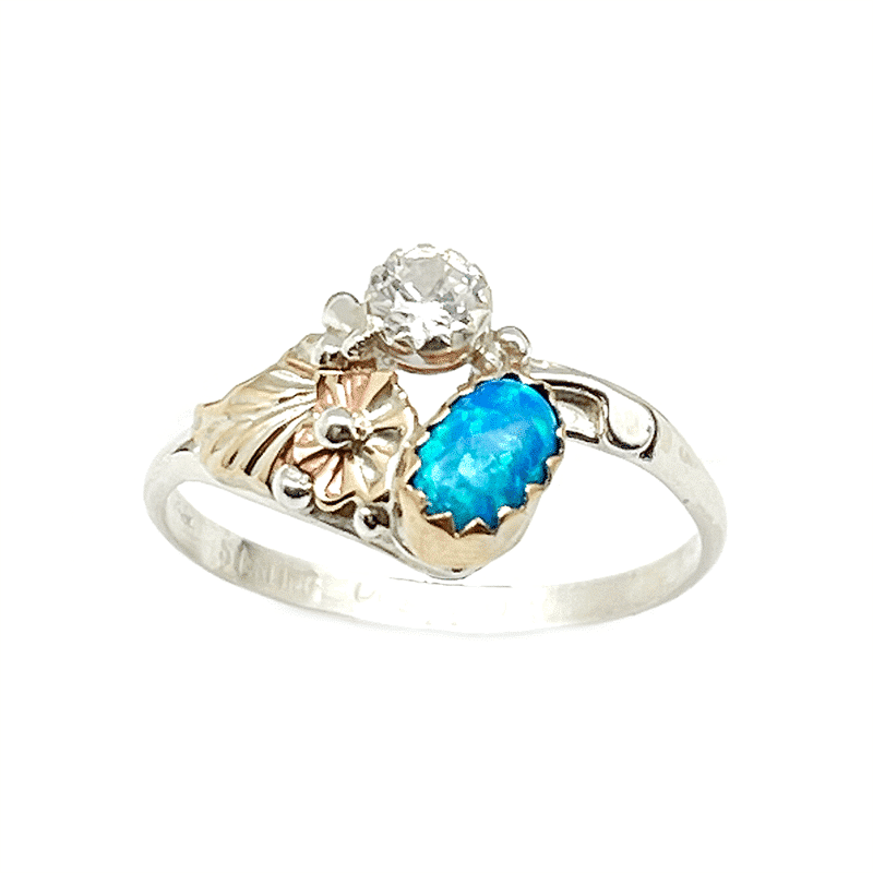 Turquoise, CZ and Leaf Ring - Image 3