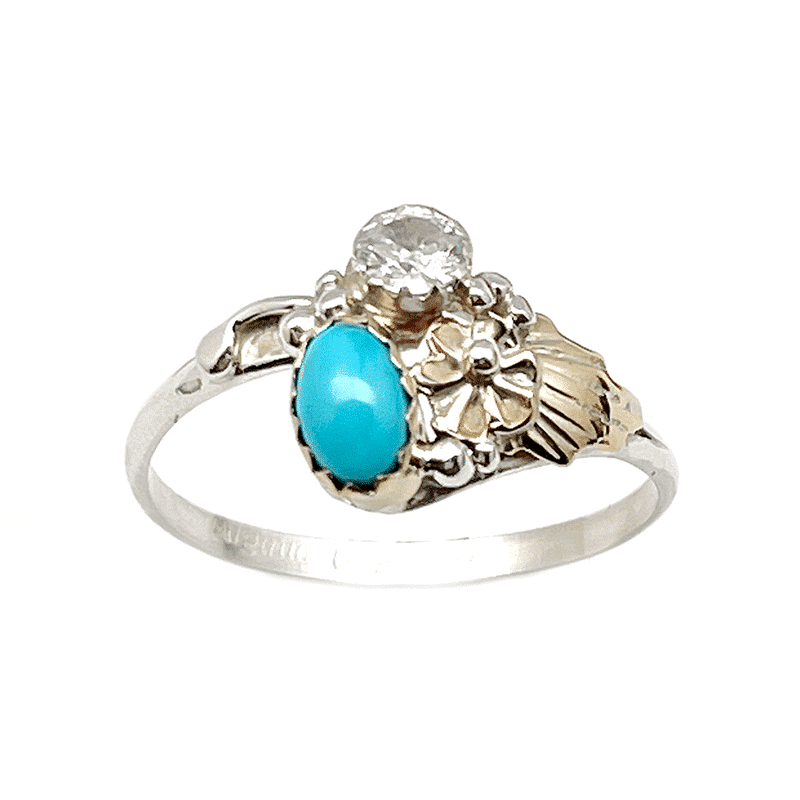 Turquoise, CZ and Leaf Ring
