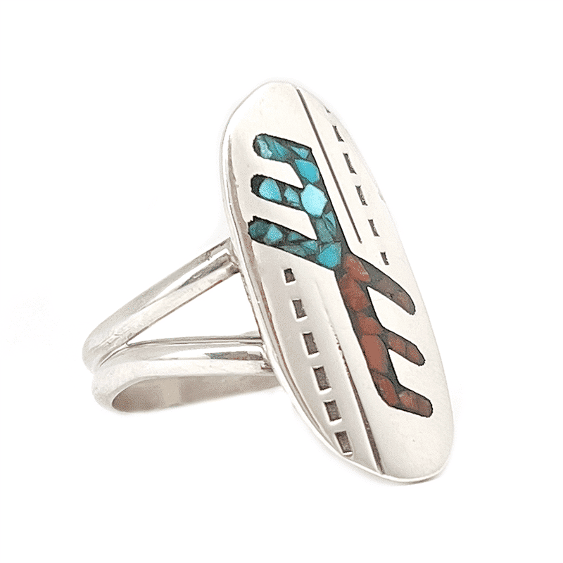 Turquoise & Coral Chip Inlay Women's Ring (click for options available) - Image 2