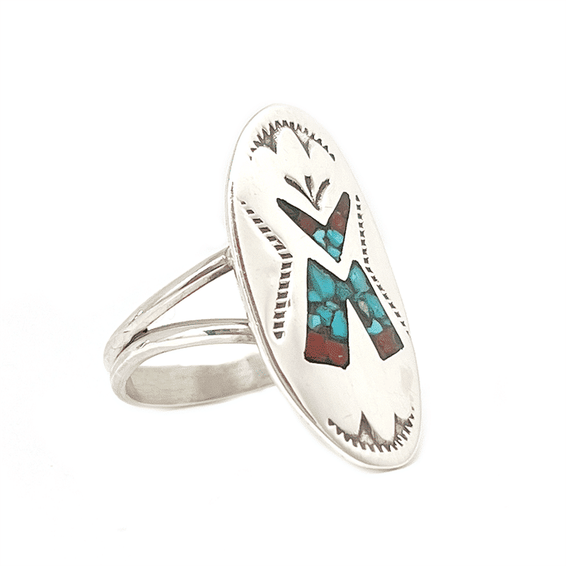 Turquoise & Coral Chip Inlay Women's Ring (click for options available) - Image 3