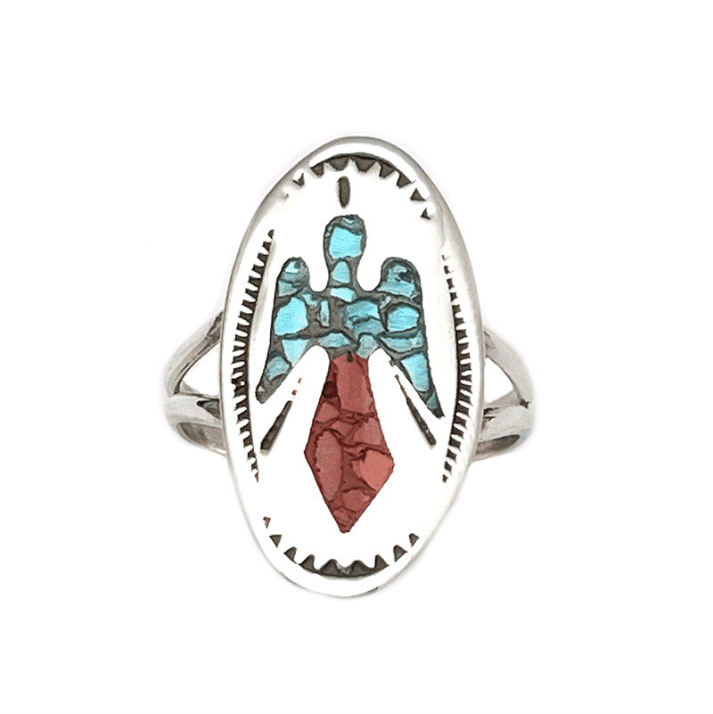 Turquoise & Coral Chip Inlay Women's Ring (click for options available)