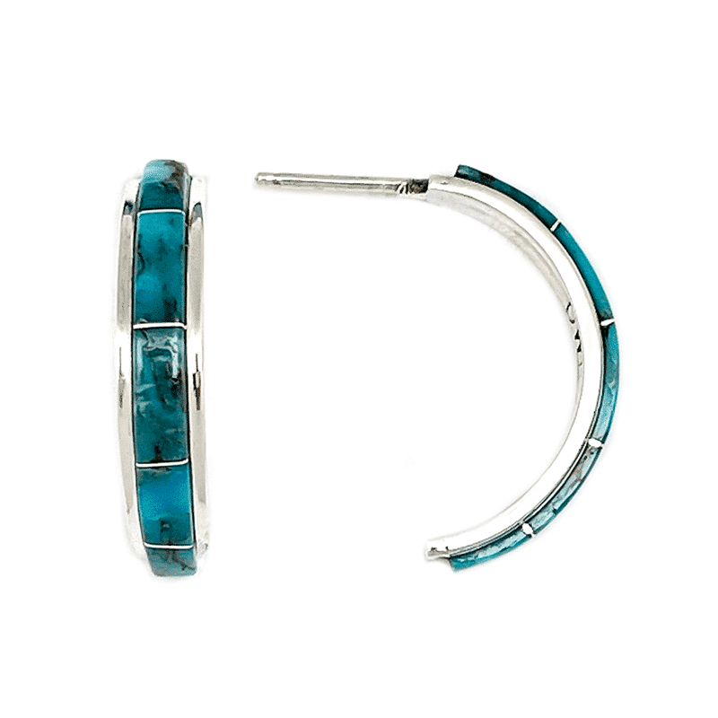 Zuni Turquoise Inlay Hoop Earring