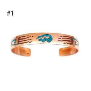 Copper Turquoise & Coral Chip Inlay Bracelet
