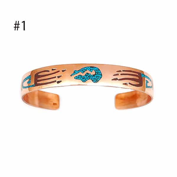 Copper Turquoise & Coral Chip Inlay Bracelet