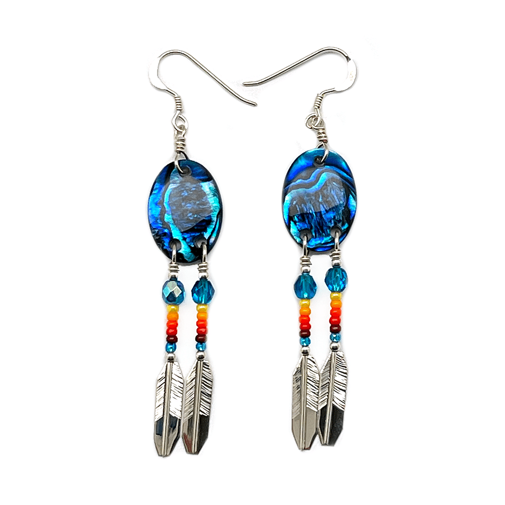 Shell, Beaded, Feather Earrings