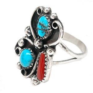 Turquoise and Coral Women's Ring
