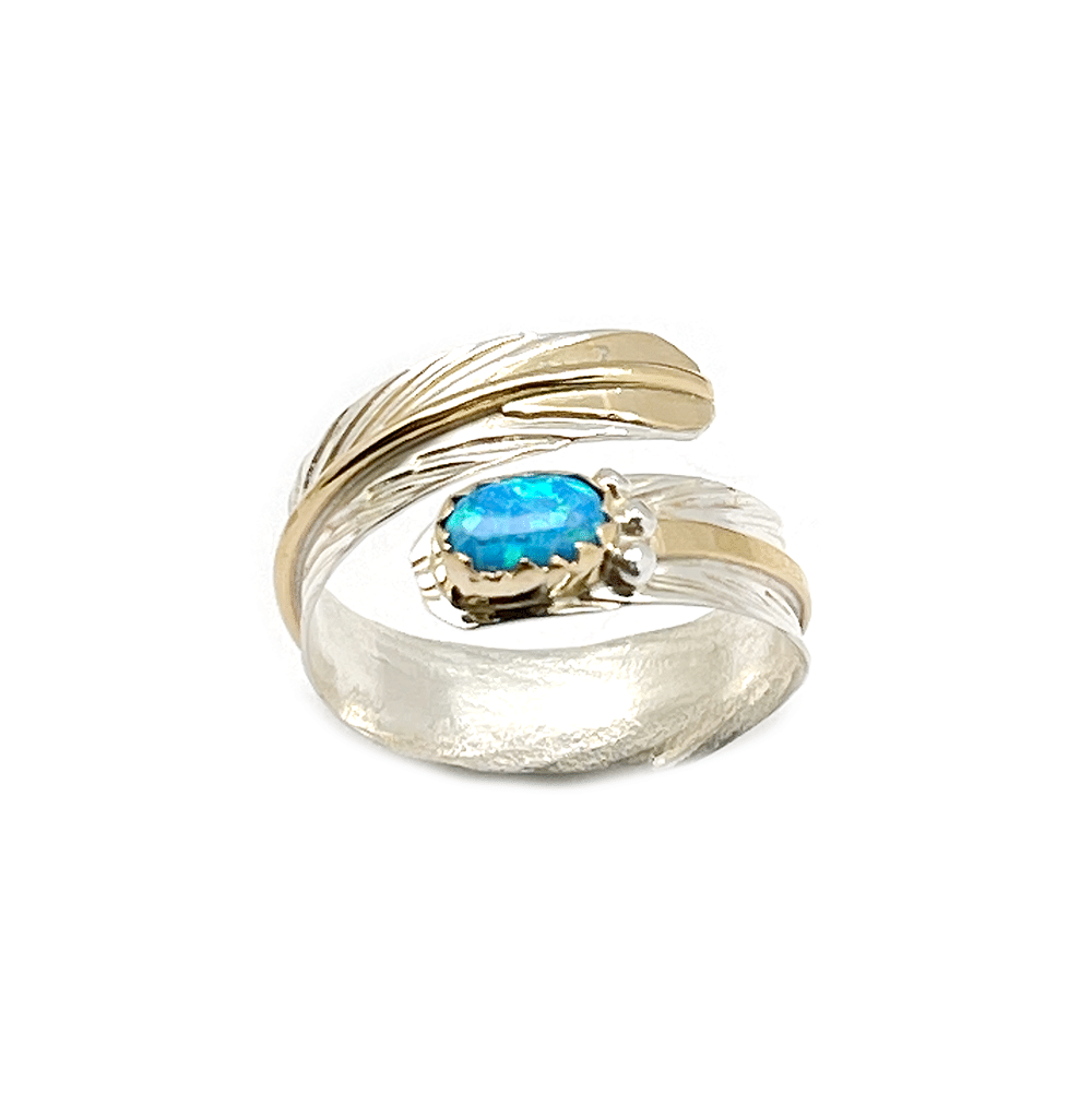 Adjustable Feather Turquoise Women's Ring - Image 3