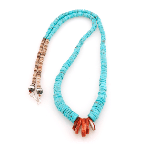 Turquoise Heishi Necklace with Spiny Oyster