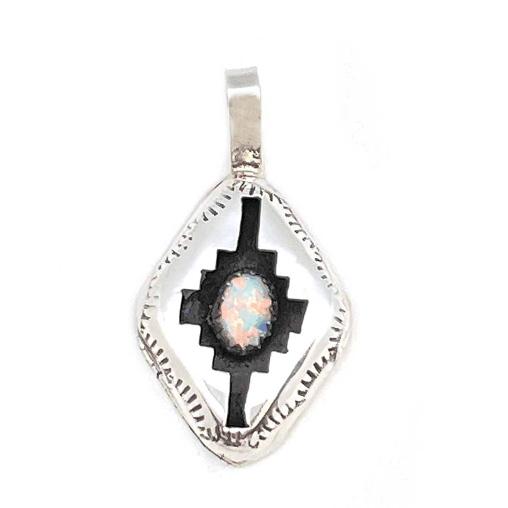 Diamond Shape Shadowbox Opal Pendant