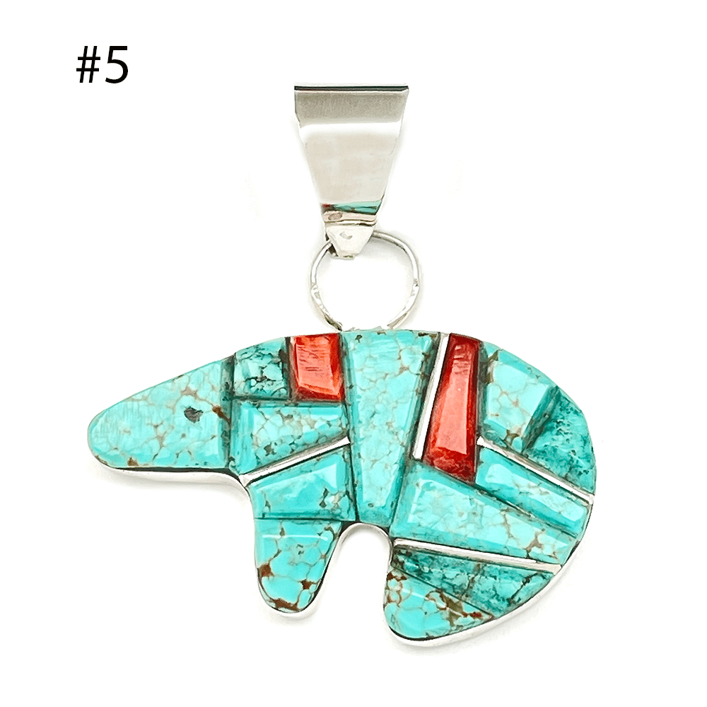 Spiny Oyster and Turquoise Inlay Bear Pendants