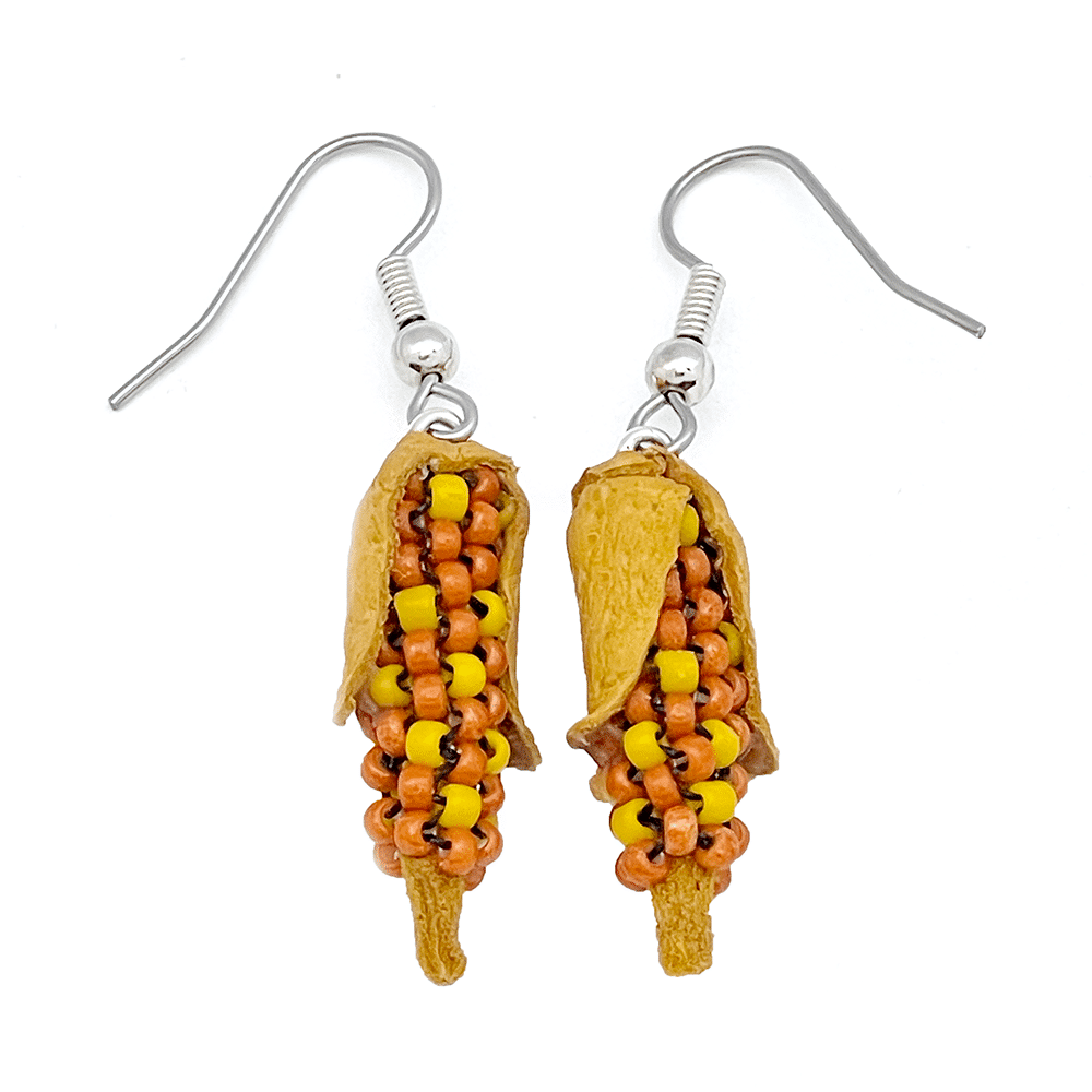 Beaded and Leather Corn Earrings