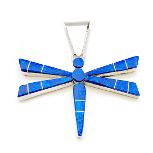 Silver Dragonfly Opal Inlay Pendant