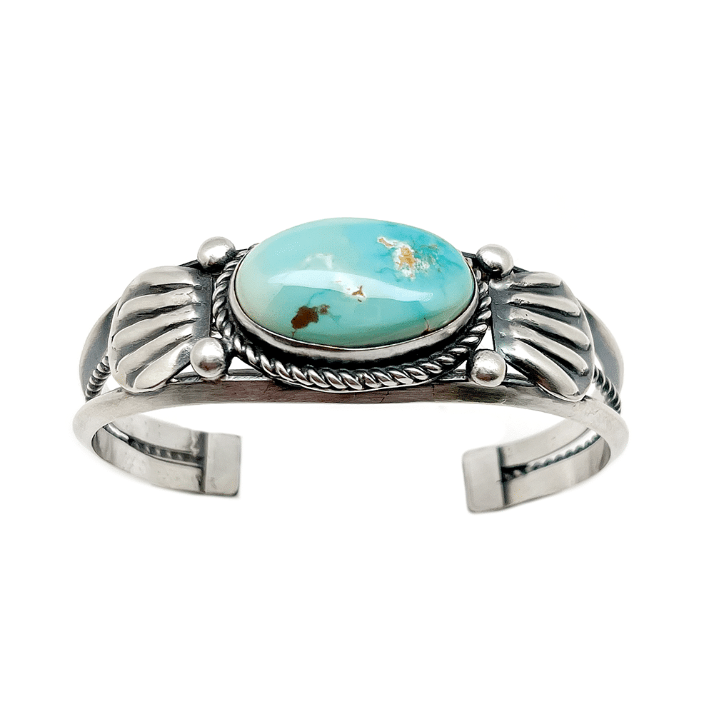 Satin Turquoise Bracelet with Stamped Fans
